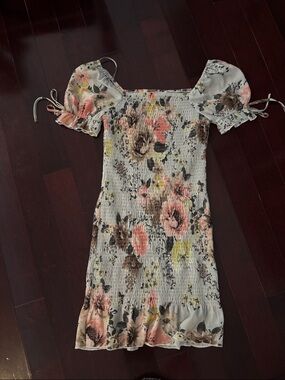 Timing Floral Smocked Mini Dress - Cream with Pink & Brown Flowers